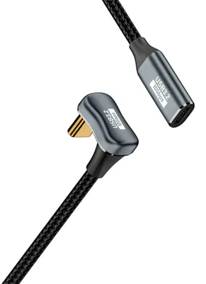 Imagen del producto de INF Cable USB-C en U (hembra a macho) - Ángulo recto 360°, 10Gbps, PD 100W, 4K@60Hz, trenzado de nylon y aleación de aluminio, gris 1 m