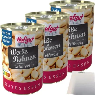 Produktbild von Hofgut Weiße Bohnen 3er Pack (3x425ml Dose) + usy Block