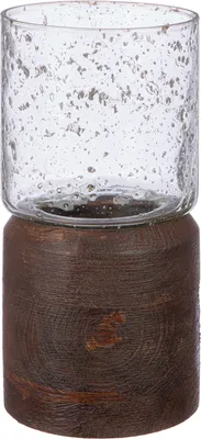 Image de Gilde Windlicht, "Anuk", Glas, Mangoholz, braun, klar, , H. 20,5 cm, D. 10 cm  55820