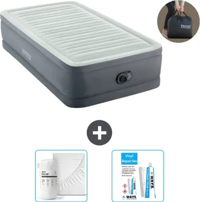 Produktbild von Intex Luftbett - 1 Person - 99 x 191 x 46 cm - Grau - Inklusive Pumpe - Spannbettuch en Reperaturset