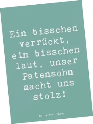 Produktbild von Mr. & Mrs. Panda Postkarte Spruch Stolzer Patensohn - Meeresbrise - Geschenk, Grußkarte, Ansichtskarten, bildkarte, Patenschaft, Freude, Postkarten, Jubiläen, Patenkind