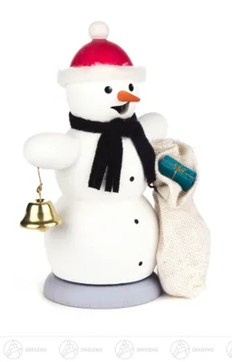 Produktbild von Schneemann mit Geschenkesack (13cm) Räuchermann von Drechslerei Kuhnert
