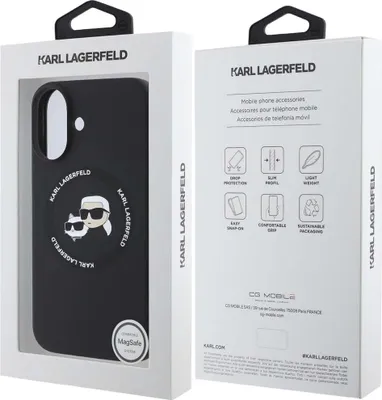 Image de Karl Lagerfeld Klhmp16Sskchtck Iphone 16 6.1 Czarny/Black Hardcase Silicone Karl&Choupette Heads Magsafe
