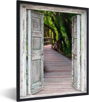 Produktbild von MuchoWow® Gerahmtes Poster Brücke - Wald - Aussicht 60x80 cm - Poster mit Schwarzem Bilderrahmen Wandposter Rahmen Foto Bilder - Premium - Wanddeko Wohnzimmer