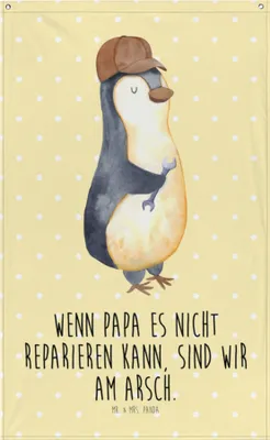 Produktbild von Mr. & Mrs. Panda Wandschmuck Wenn Papa es nicht reparieren kann, sind wir am Arsch - Gelb Pastell - Geschenk, Vater, Wandteppich, Wandbehang, Vatertag, Muttertag, Pinguin