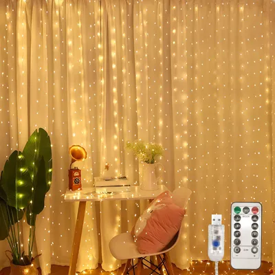 LED-Vorhanglichter 3,6x3 m, 360 LEDs, USB, 8 Modi, warmweiß