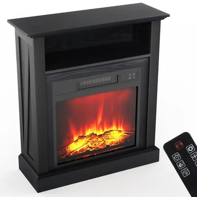 Produktbild von Elektrokamin Standkamin mit zusätzlichem Fach 3D-Flammeneffekt, Heizung 2000W, Fernbedienung, Timer & Thermostat 68 L x 76.5H x 25T cm
