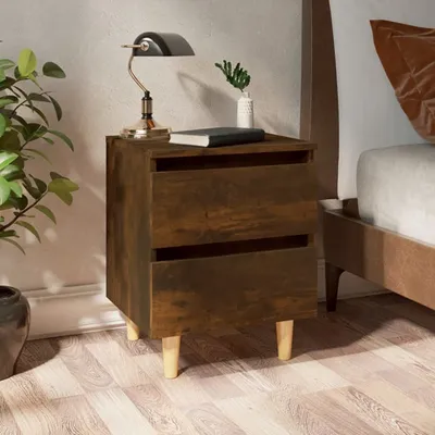 Produktbild von vidaXL Nachttisch mit Massivholz-Beinen Räuchereiche 40x35x50 cm