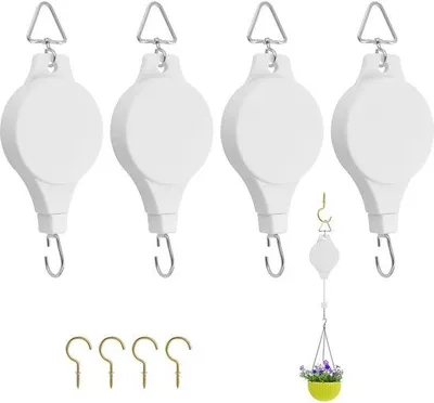 Produktbild von 4er-Pack einziehbare Pflanzenhaken, weiß, für Blumenkörbe