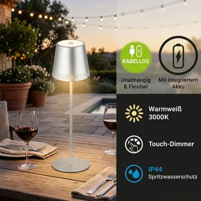 Image de Lampe de table LED rechargeable 38 cm 2,6 W 280 lm 2600 mAh batterie USB-C chrome Briloner