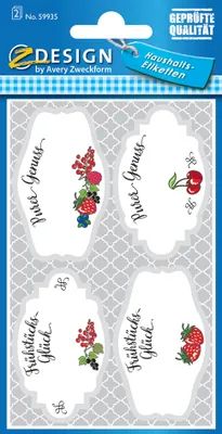 Produktbild von AVERY Zweckform ZDesign HOME Haushaltsetiketten "Früchte" 2 Blatt à 4 Etiketten
