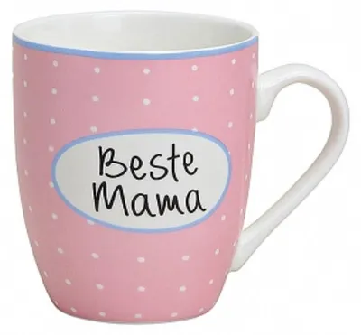 Produktbild von Becher Beste Mama Tasse Keramik rosa mit Punkte Muttertag 300 ml
