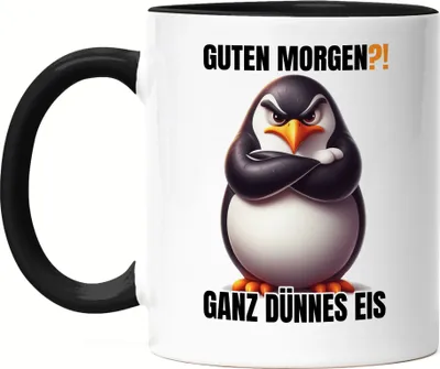 Produktbild von Guten Morgen Ganz dünnes Eis Tasse Schwarz Home Office Spruch Lustiger Pinguin