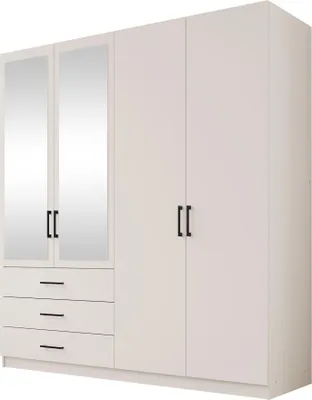 Produktbild von MIRJAN24 Drehtürenschrank Pekin D4 mit vier Drechturen drei schubladen zwei Kleiderstangen, Frontspiegel (Farbe: Cashmere)