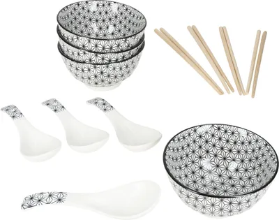 Image de Set à sushi pour 4 personnes Bols Cuillères Baguettes Soupes ramen Vaisselle