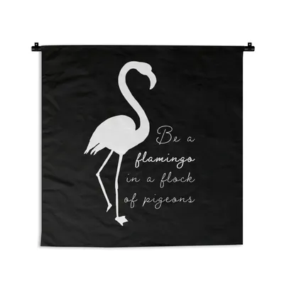 Produktbild von MuchoWow® Wandteppich Wandbehang Flamingo - Briefe - Weiß 150x150 cm Tapisserie Dekoration Wandtuch - Wohnaccessoires - Modernes