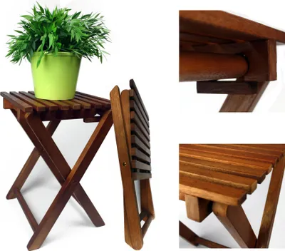 Produktbild von 2 x Blumenhocker aus Eukalyptusholz - Klapphocker Beistelltisch Hocker Gartenhocker Holzhocker