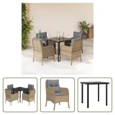 Image de The Living Store Ensemble de jardin 5 pièces avec coussins Beige Poly Rattan