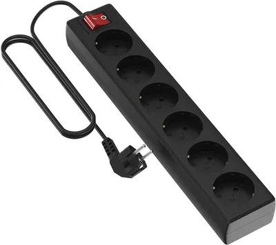 Imagen del producto de Tira de enchufes múltiple Garza de 6 enchufes con interruptor, 5 metros, color negro, 3680 W