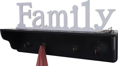 Produktbild von Wandgarderobe HWC-D41 Family, Garderobe Regal, 4 Haken massiv 30x60x13cm  schwarz/weiß