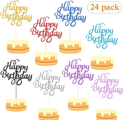 Produktbild von Cake Topper,Cake Topper Happy Birthday, Kuchendekoration Geburtstag, Tortendeko, Tortenstecker Geburtstag, 24pcs