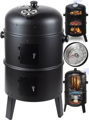 Obrázok produktu pre Gril na drevené uhlie, udírna, BBQ sud, záhradný gril MalTec, prenosný gril na uhlie, udírna 3 v 1, vonkajšie použitie, kempovanie, terasa, udírna, oceľ