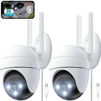 Zdjęcie produktu dla 2 sztuki kamery monitoringu zewnętrznego, Wi-Fi, 1080P, PTZ (obracana w poziomie 355°, w pionie 120°), z kolorowym widokiem nocnym i dwukierunkowym audio