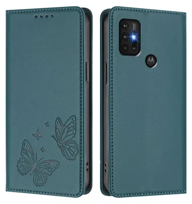 Obrázek produktu pro Kožené pouzdro pro Motorola Moto G30 / G20 / G10, motýlí ražbou, peněženkové flip pouzdro se stojánkem Zelená