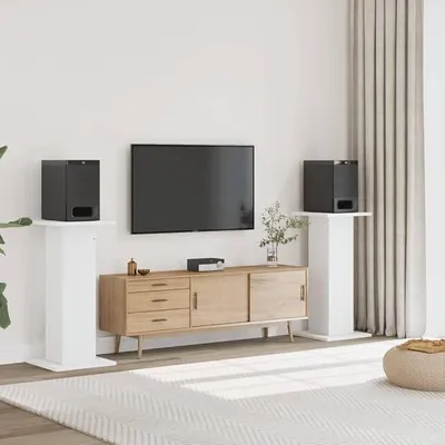 Produktbild von Lautsprecherständer 2er Set Weiß 30x30x95 cm Holzwerkstoff höhenverstellbar neigbar drehbar stabile Boxenhalterung für Heimkino Studio Wohnzimmer