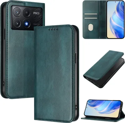 Obrázek produktu pro Pouzdro pro Xiaomi Poco X6 Pro/Redmi K70E, vintage kožené pouzdro s RFID ochranou, přihrádkami na karty, stojánkem Zelený