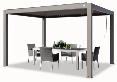 Produktbild von PRIMEYARD Pergola 3x4 m Aluminium Pfosten mit Lamellendach aus Aluminium graue Terrassenüberdachung