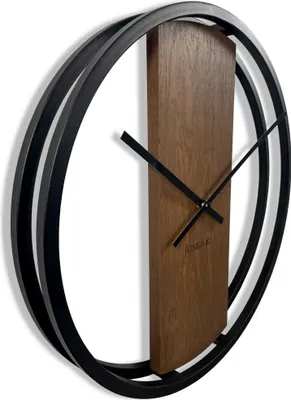 Produktbild von Wanduhr groß ohne tickgeräusche LOFT OVAL Metall schwarz 3D XXL modern Holz Eiche Braun Badezimmer Wohnzimmer 50cm Durchmesser