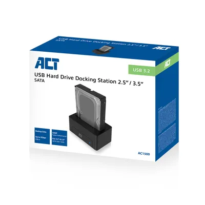 Obrázek produktu pro ACT AC1500, HDD, SSD, SATA, Serial ATA II, Serial ATA III, 2.5,3.5", USB 3.2 Gen 1 (3.1 Gen 1) Type-A, Černá, Plast