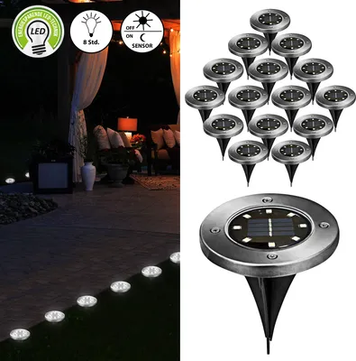 Produktbild von Wegleuchte Solar 16er Set Erdspieß Gartenleuchte Bodenlicht 8 LEDs Ø12cm Edelstahl