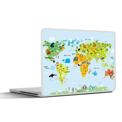 Produktbild von MuchoWow® Laptop Aufkleber Sticker Cover Weltkarte - Kinder - Tiere - Natur - Jungen - Mädchen 30x22 cm - Laptop-Sticker