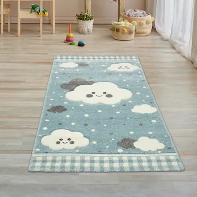 Produktbild von Teppich für Kinder mit Wolken Spielteppich in Blau Größe - 80 x 150 cm