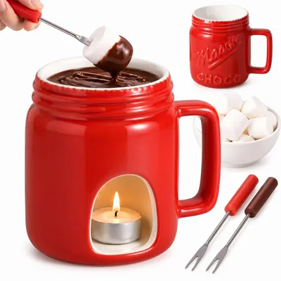 Schokoladenfondue-Becher, Keramik, 300 ml, inkl. 2 Gabeln
