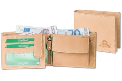 Produktbild von Woodland® Riegelgeldbörse im Querformat mit dem Protecto® RFID/NFC-Blocker Schutz aus naturbelassenem, weichem Büffelleder in Hellbraun