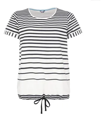 Produktbild von modAS Damen T-Shirt mit Streifen und Kordelzug - Ringelshirt Streifenshirt Basic Shirt gestreift aus Baumwolle in Weiß-Blau Größe 36