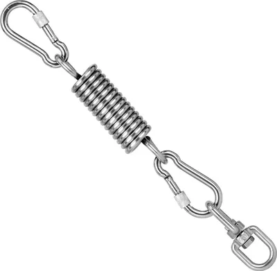Produktbild von Schwenkfeder aus Stahl für Hängestuhl - drehbarer Haken für Hängematte - 2 Karabinerhaken - 360 Grad Schwenkarm