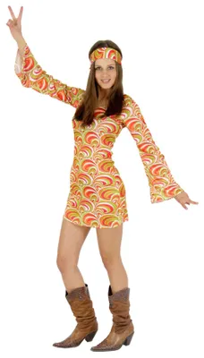 Produktbild von buntes Hippie 70er Jahre Kleid für Damen Gr. XS-XL, Größe:XS
