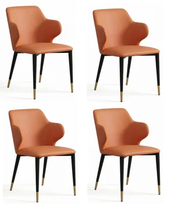 Productafbeelding van Design eetkamerstoelen, set van 4, oranje, kunstleer, vleugelarmleuningen