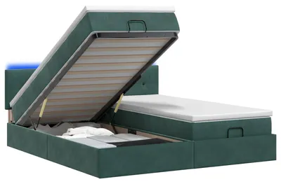 Produktbild von Ottoman-Bett mit Matratze und LED Dunkelgrün 160 x 200 cm Samt