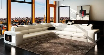 Obrázek produktu pro Design XXL Velké rohy čalounění rohové pohovky Kožené sedací soupravy tvaru L + světlo