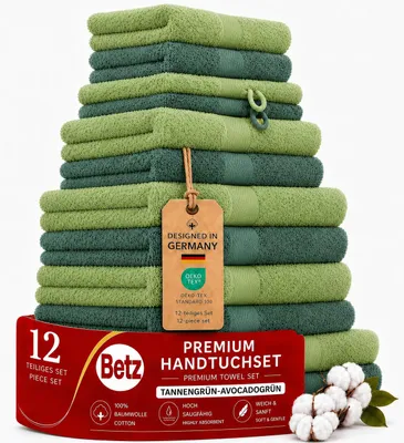 Produktbild von Betz 12-tlg. Handtuch-Set PREMIUM 2 Duschtücher 4 Handtücher 2 Gästetücher 2 Seiftücher 2 Waschhandschuhe  Farbe: tannengrün / avocadogrün