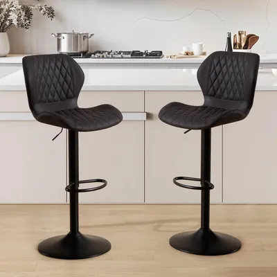 Image de Tabourets de bar avec dossier, pivotants à 360°, réglables en hauteur, revêtus en similicuir PU, couleur noire, lot de 2