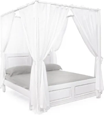Produktbild von Casa Padrino Landhausstil Doppelbett Antik Weiß 175 x 209 x H. 210 cm - Massivholz Bett mit Baumwoll Vorhängen - Schlafzimmer Möbel im Landhausstil - Landhausstil Möbel
