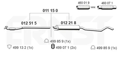 Produktbild von ERNST 011150 Mittelschalldämpfer Schalldämpfer für OPEL Corsa C Schrägheck (X01) Tigra TwinTop (X04)