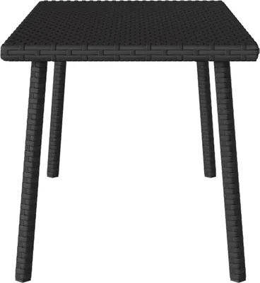 A black rectangular coffee table made of poly rattan.