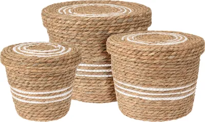 Produktbild von Set von 3 Aufbewahrungskörben aus Seegras, 37, 32, 26 cm, Korbset aus Seegras mit Deckel, multifunktionaler Korb, Aufbewahrungskörbchen, natur